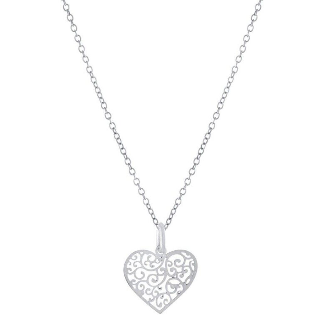Sterling Silver Heart Filigree Pendant Necklace Open Work Stylish Fashion NEW
